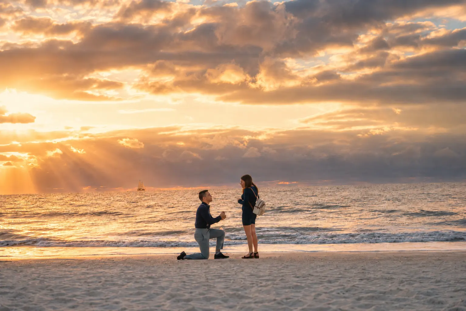 Couple sharing a laugh during a Tampa Bay engagement session
