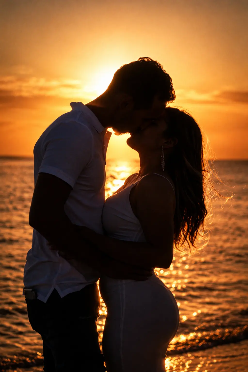 Silhouette of a couple at sunset during a golden hour session